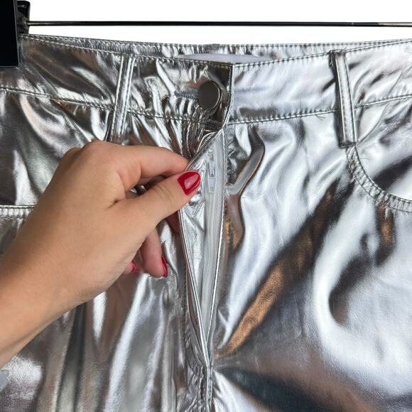 AMYLYNN NWT Womens Lupe Silvery Metallic Straight Leg High Rise Trouser Pants - Picture 9 of 11